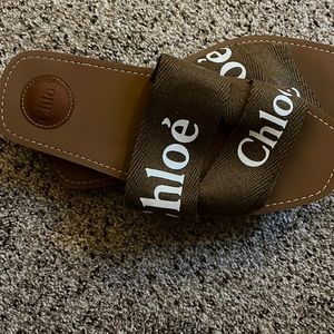 Authentic Chloe woody sandals brown and white…worn a few times still like new